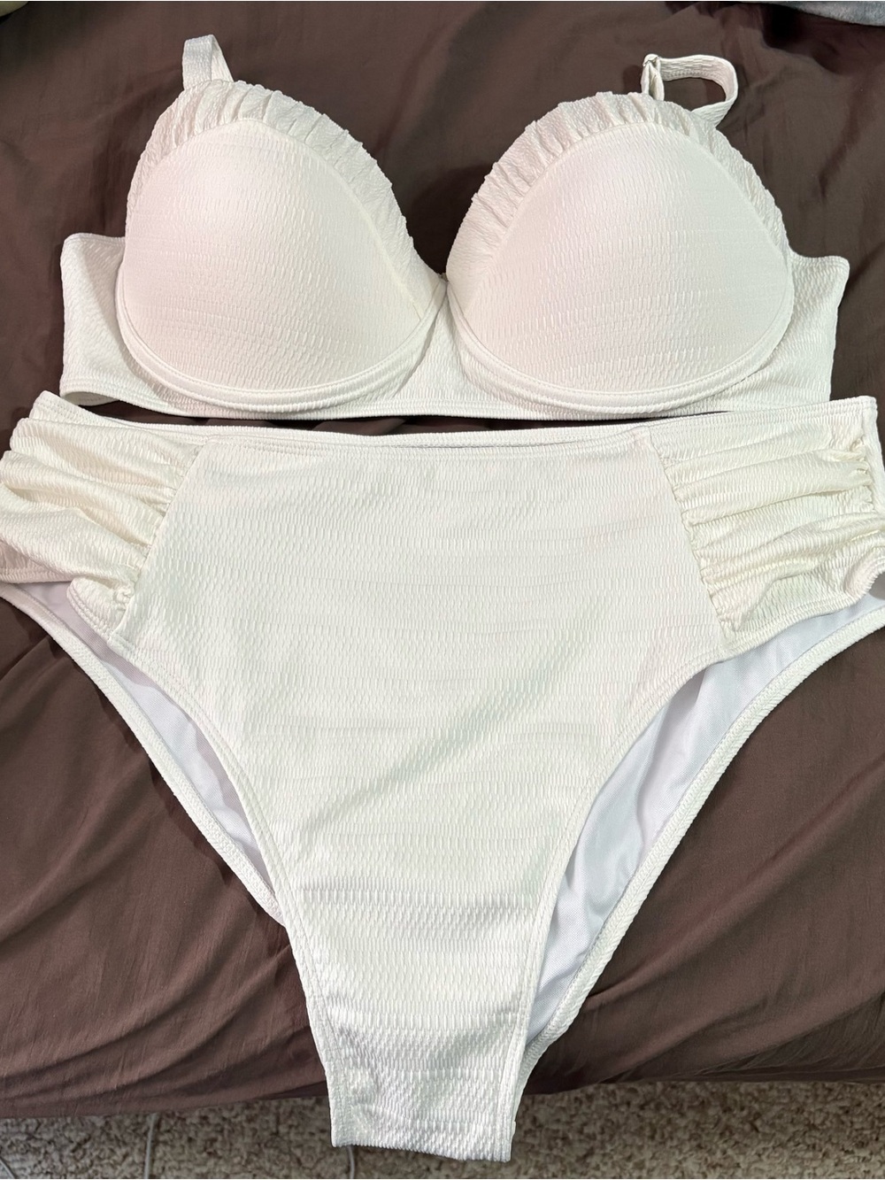 SHEIN White High-Waist Ruffle Bikini Set